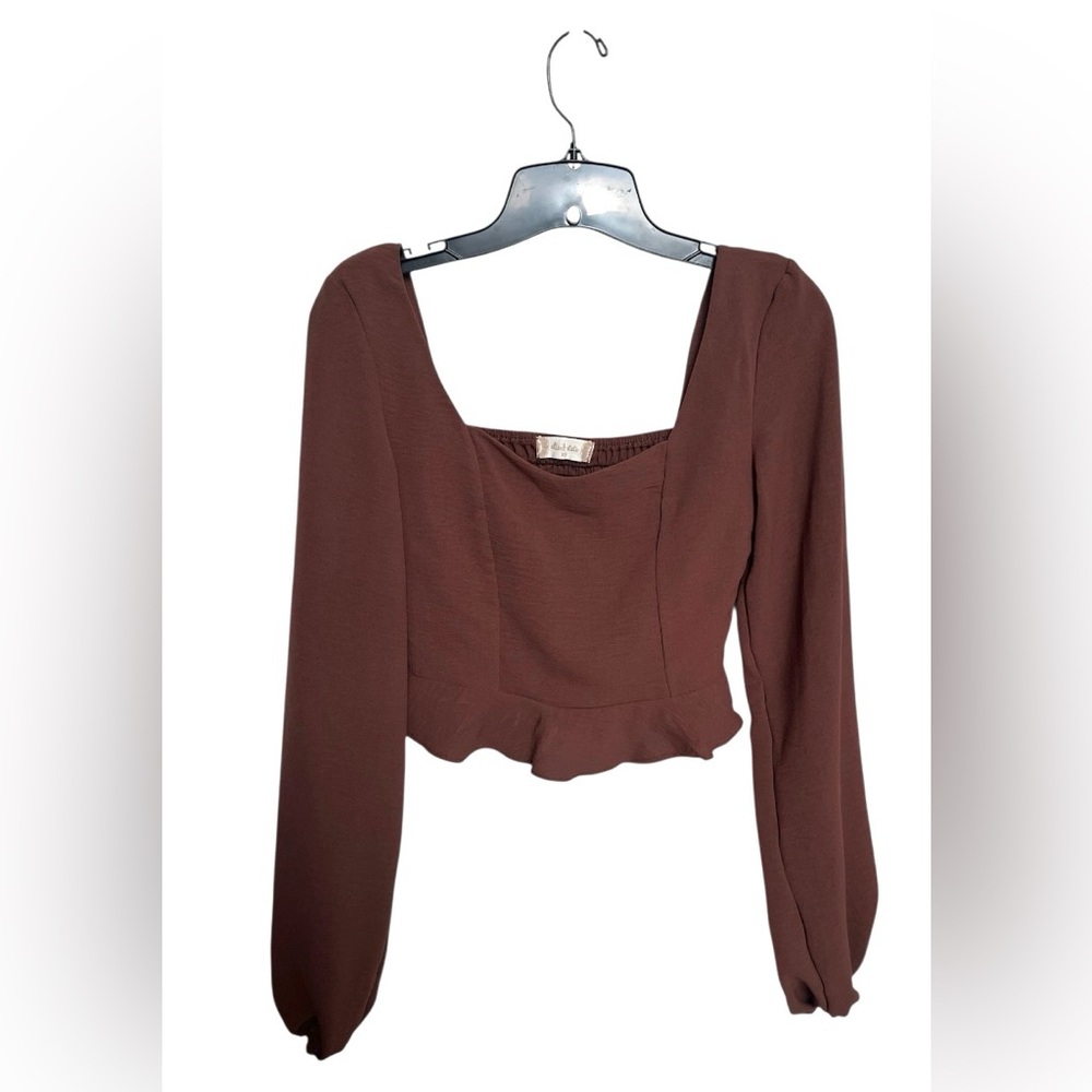 Altar’d State Brown Long Sleeve Cropped Blouse Size XS
